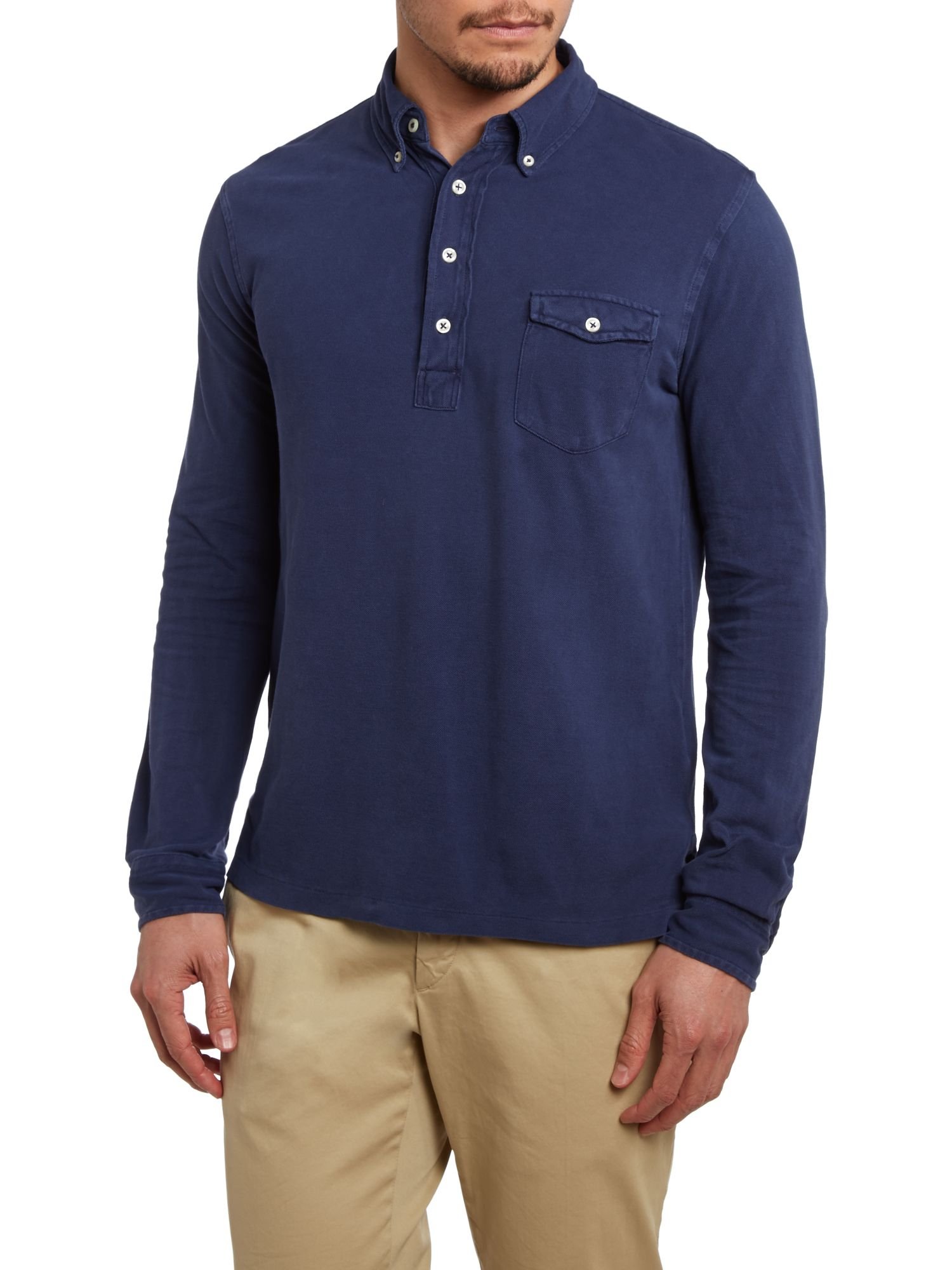 Polo ralph lauren Custom Fit Pocket Long Sleeve Polo Shirt in Blue for
