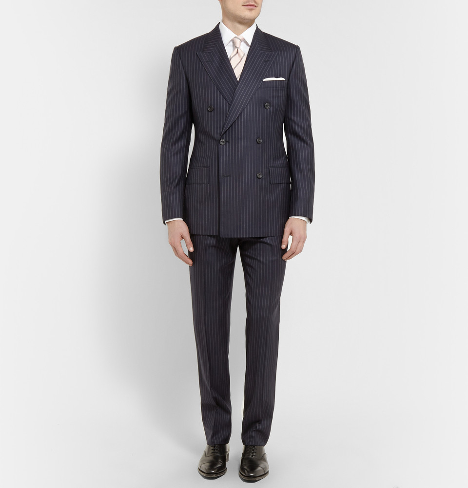 Kingsman Navy Double-Breasted Pinstripe Suit in Blue for Men | Lyst