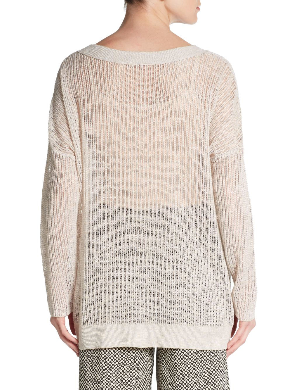 Eileen Fisher Linen & Cotton Open-knit Sweater in Natural - Lyst