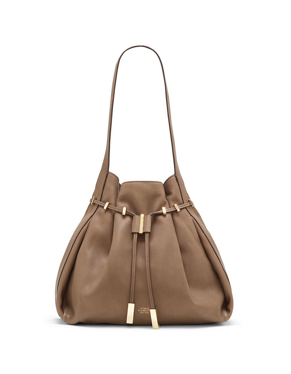 Vince camuto Leather Arora Drawstring Shoulder Bag in Brown | Lyst