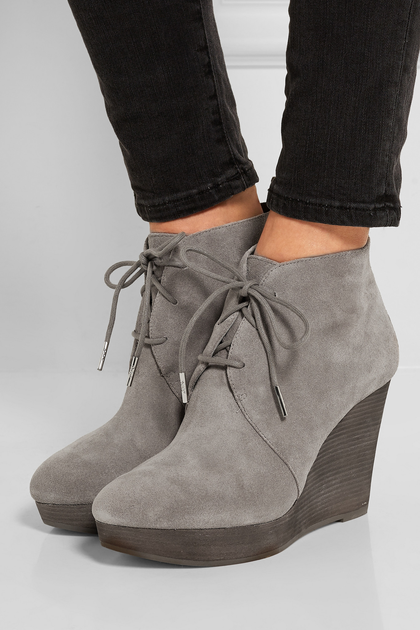 Lyst - Michael Michael Kors - Pierce Suede Wedge Ankle Boots - Gray in Gray