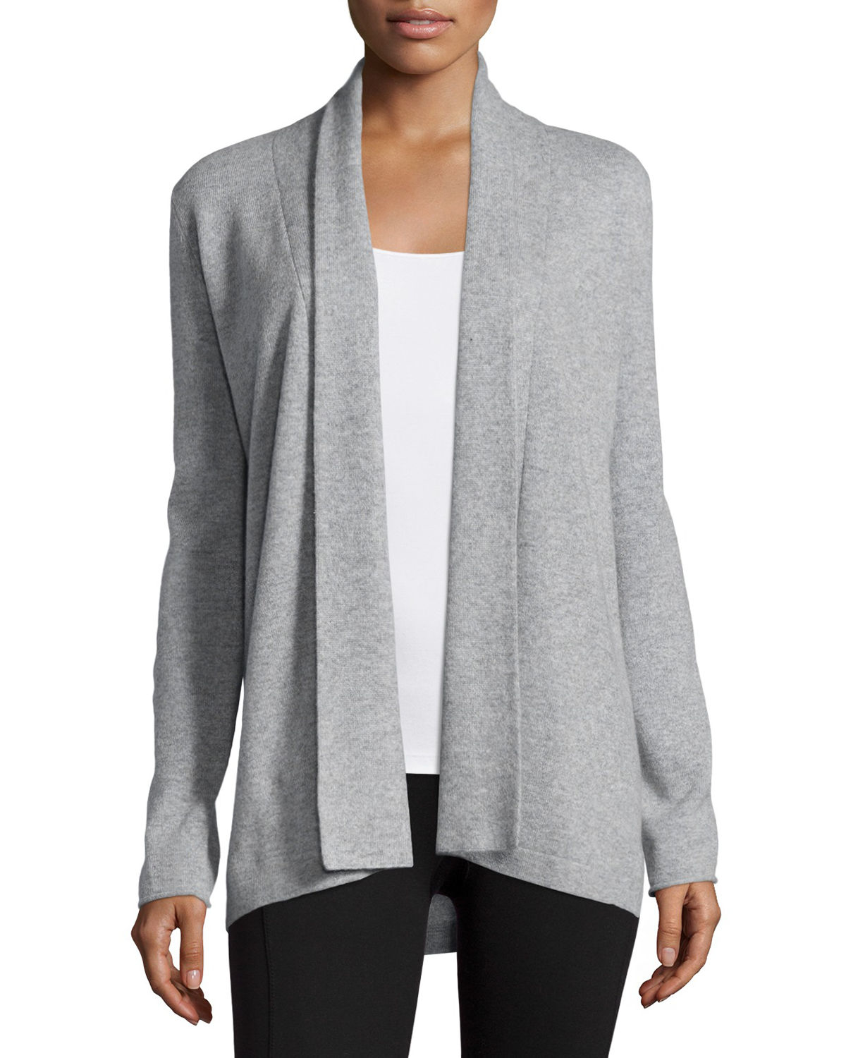 Neiman Marcus Cashmere Collection | Gray Shawl-collar Cashmere Cardigan ...