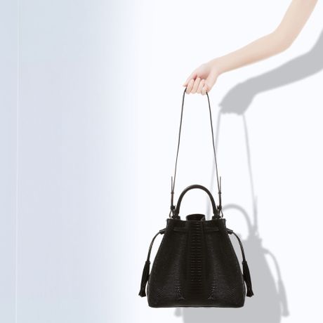 Zara Leather Bucket Bag in Black