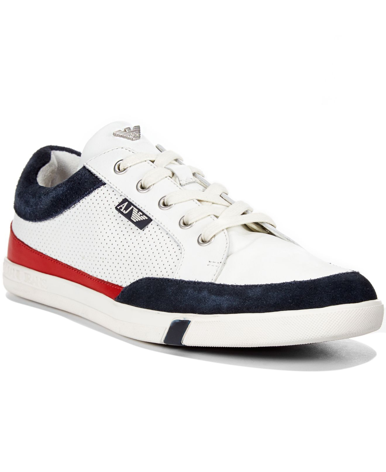 Lyst Armani Jeans Low Top Perforated Leather Sneakers in