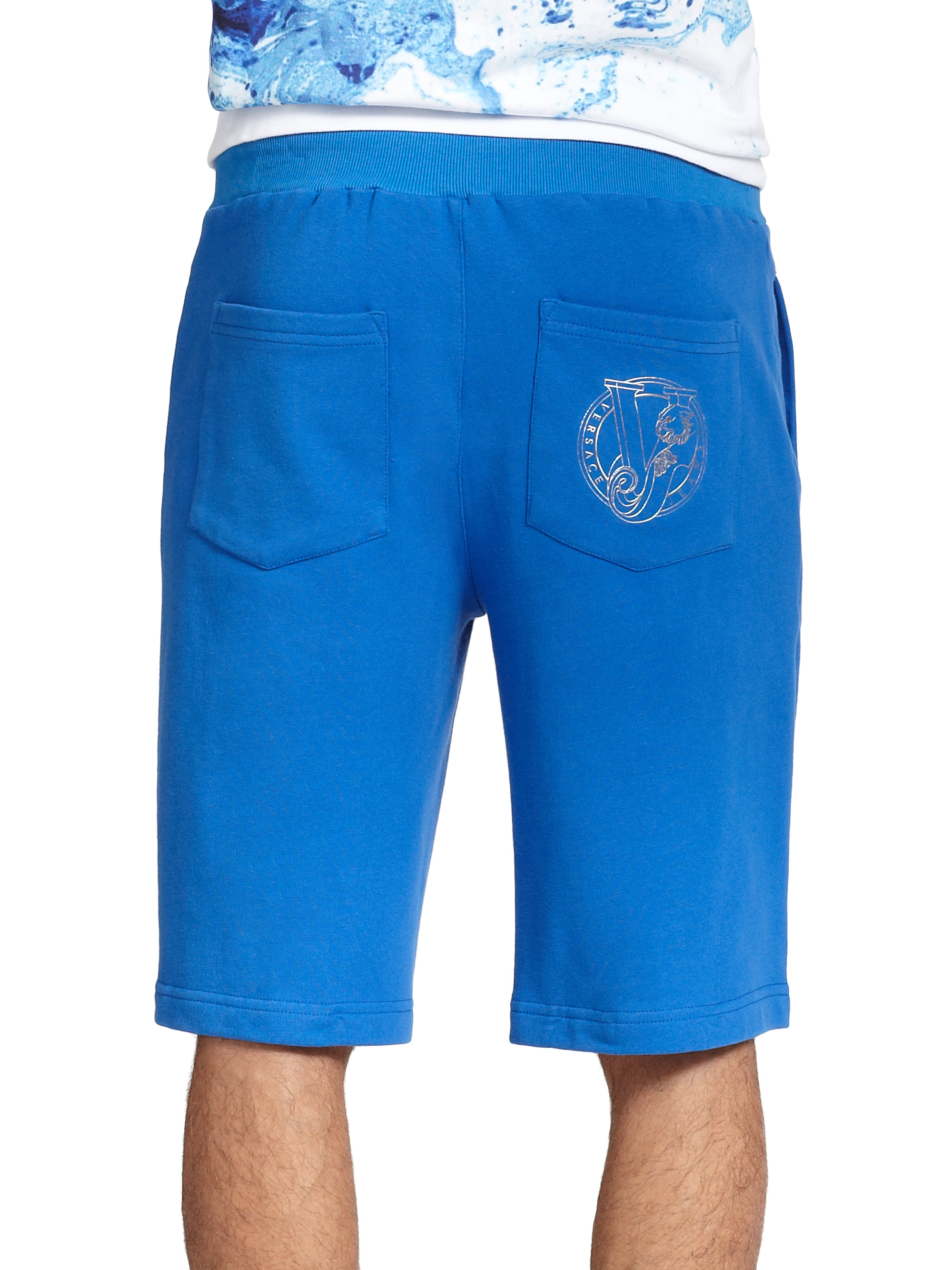 Lyst - Versace Jeans Solid Sweat Shorts in Blue for Men