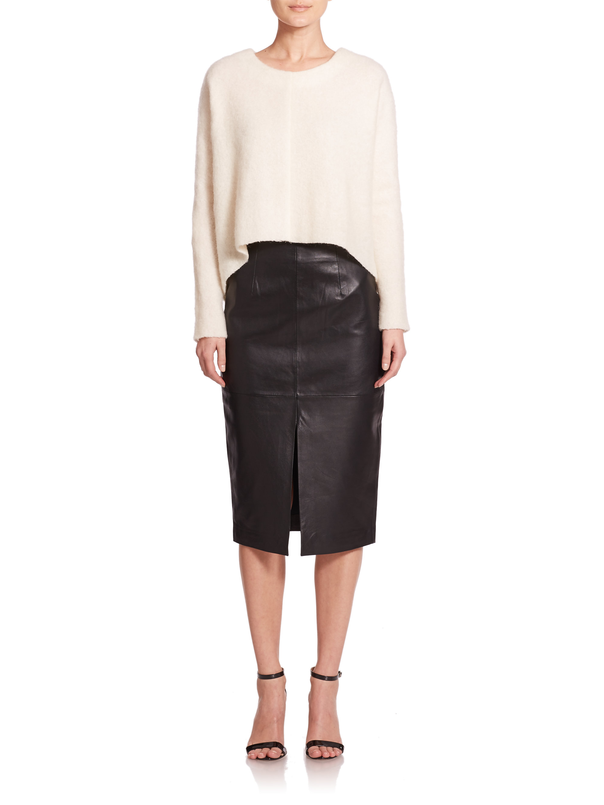 Lyst - Nicholas Leather Slit Pencil Skirt in Black