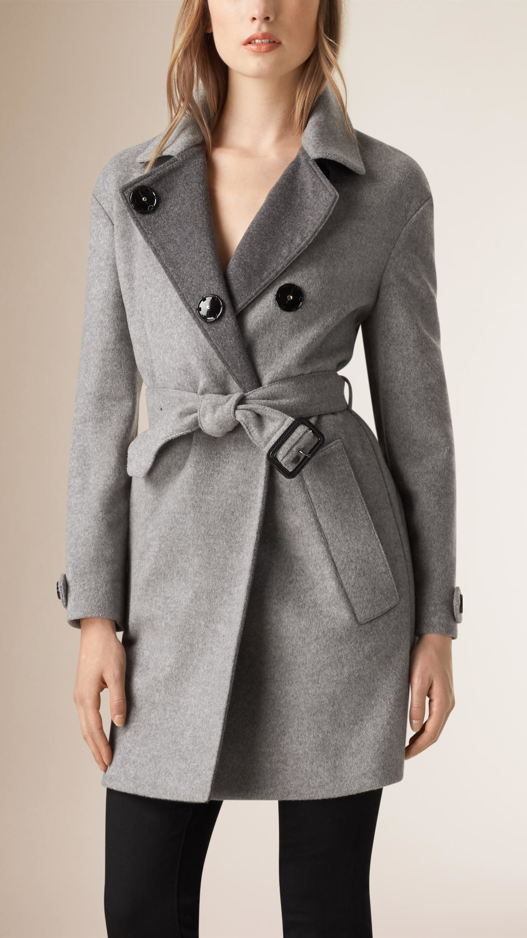 Lyst - Burberry Lambskin Trim Wool Cashmere Wrap Coat in Gray