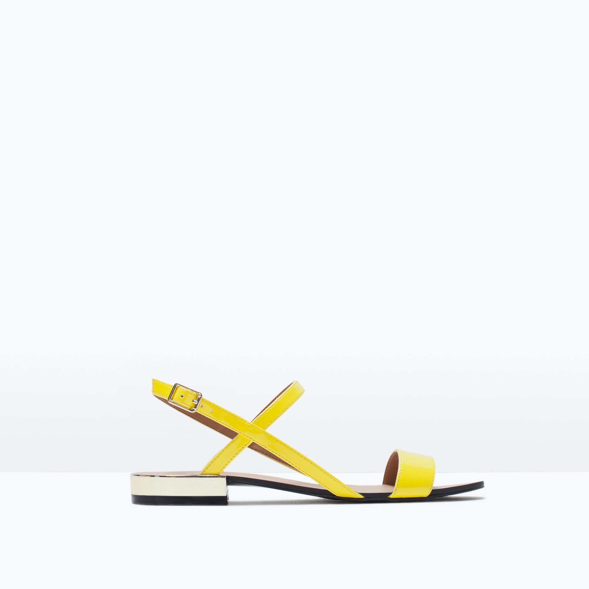 Zara Glossy Flat Sandals in Yellow | Lyst