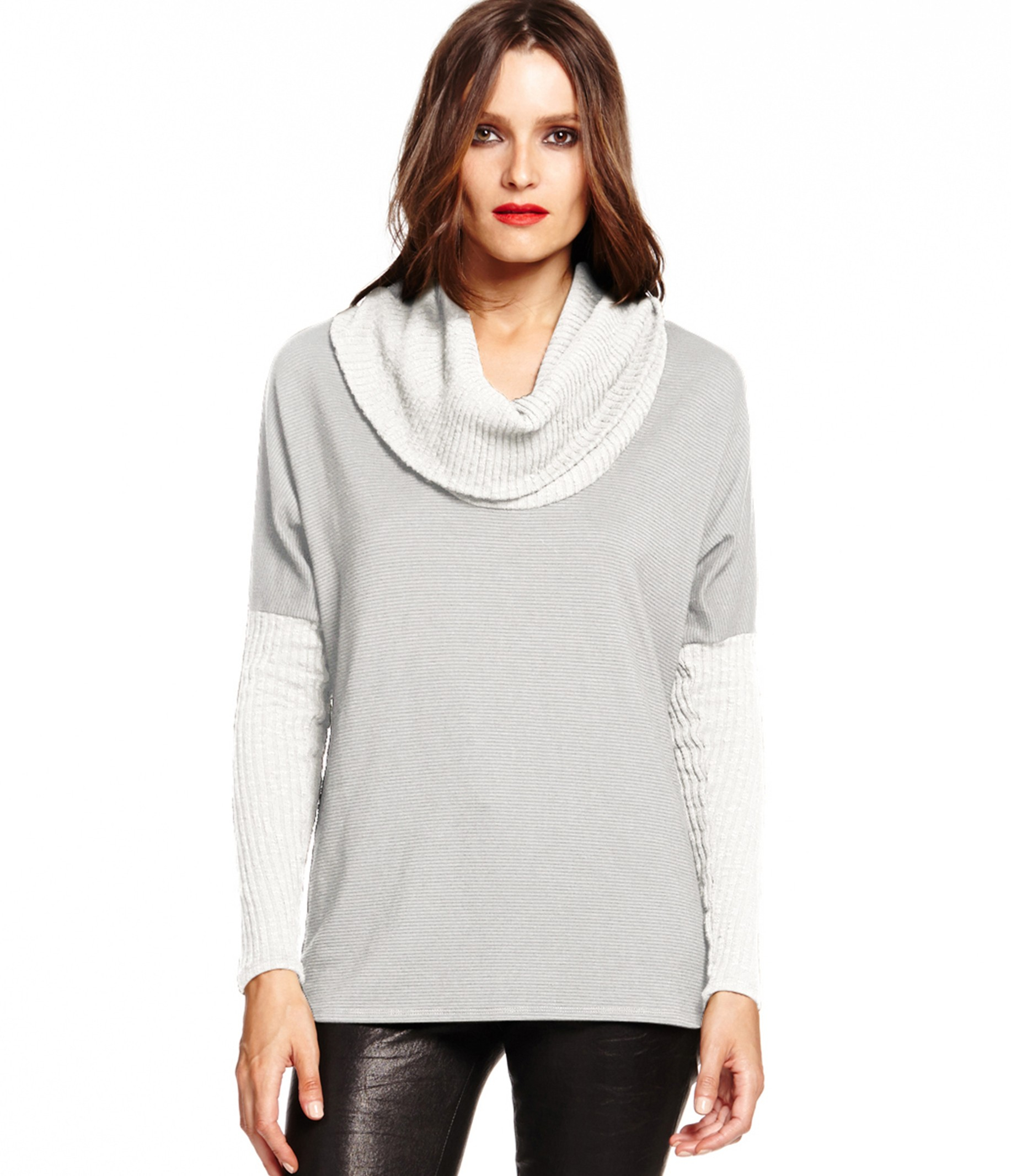 Michael stars Stripe Sweater Mix Cowl Neck Tee in Gray (IVORY) | Lyst