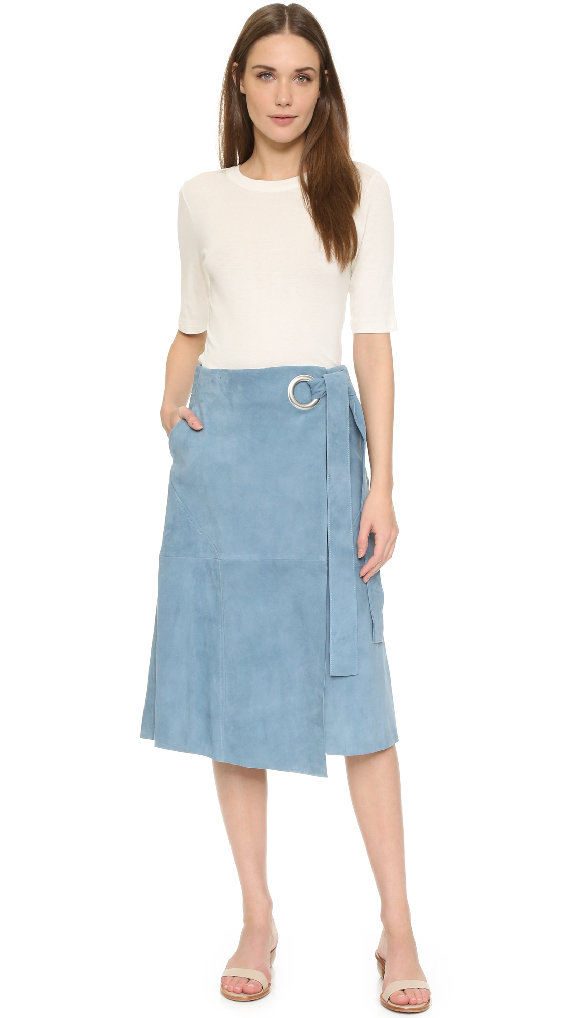 Lyst - Tibi Suede Wrap Skirt in Blue
