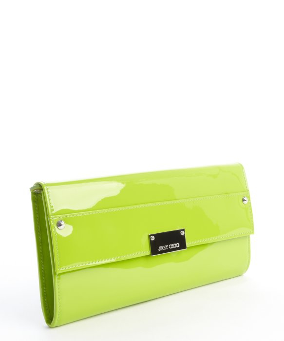 Lyst Jimmy Choo Lime Patent Leather Reese Clutch In Green Gallery