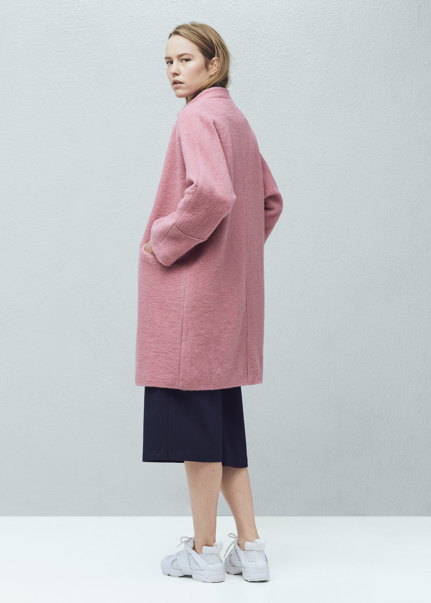 Mango Oversize Wool Coat in Pink | Lyst