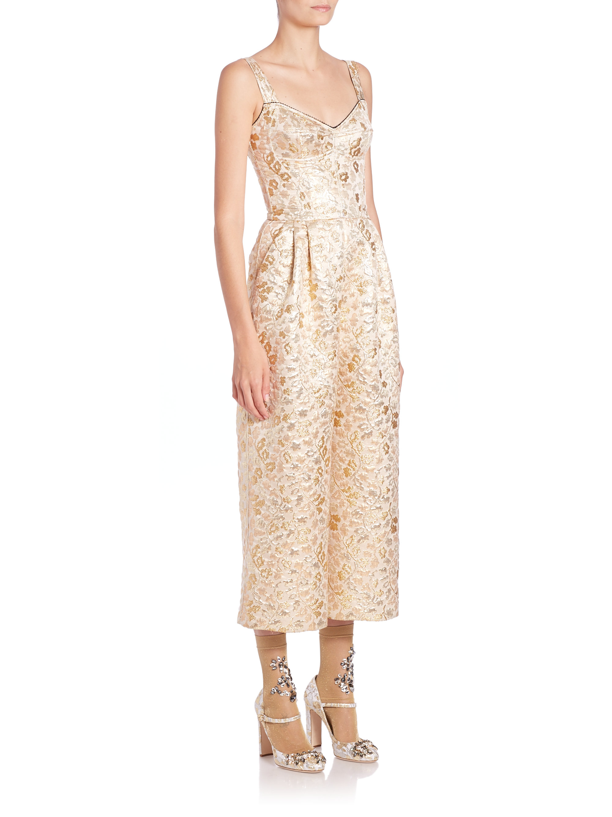 Lyst Dolce & Gabbana Jacquard Bustier Jumpsuit in Pink