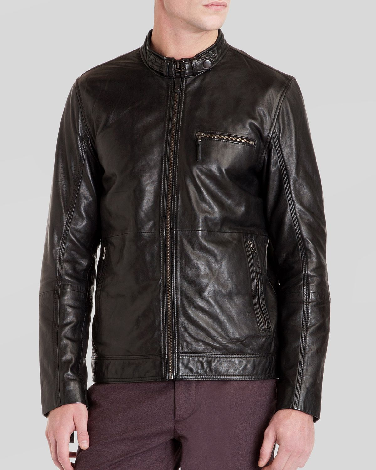 Ted baker Visery Leather Jacket in Black for Men | Lyst