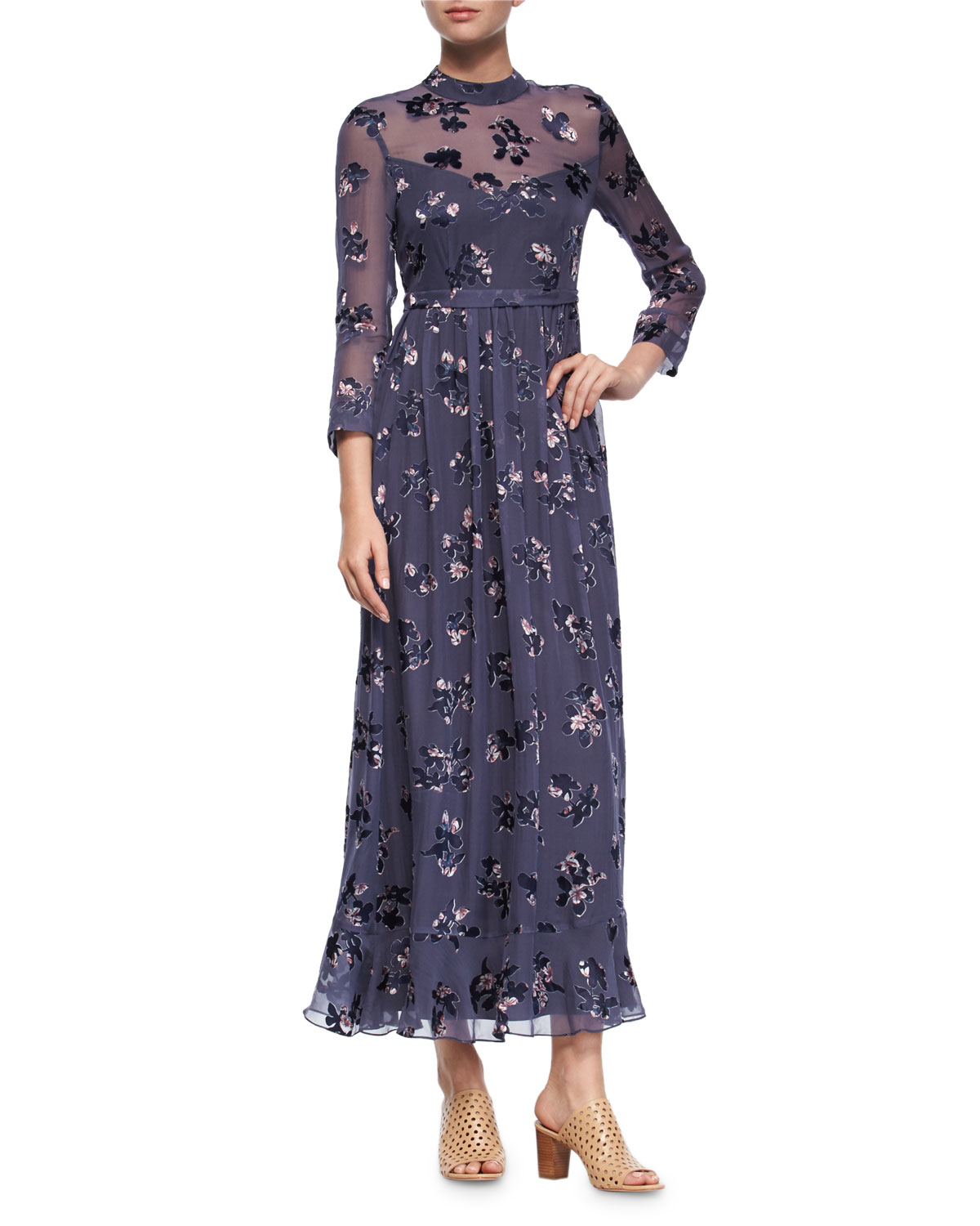 Rebecca taylor Long-sleeve Alyssum Floral Silk Maxi Dress | Lyst