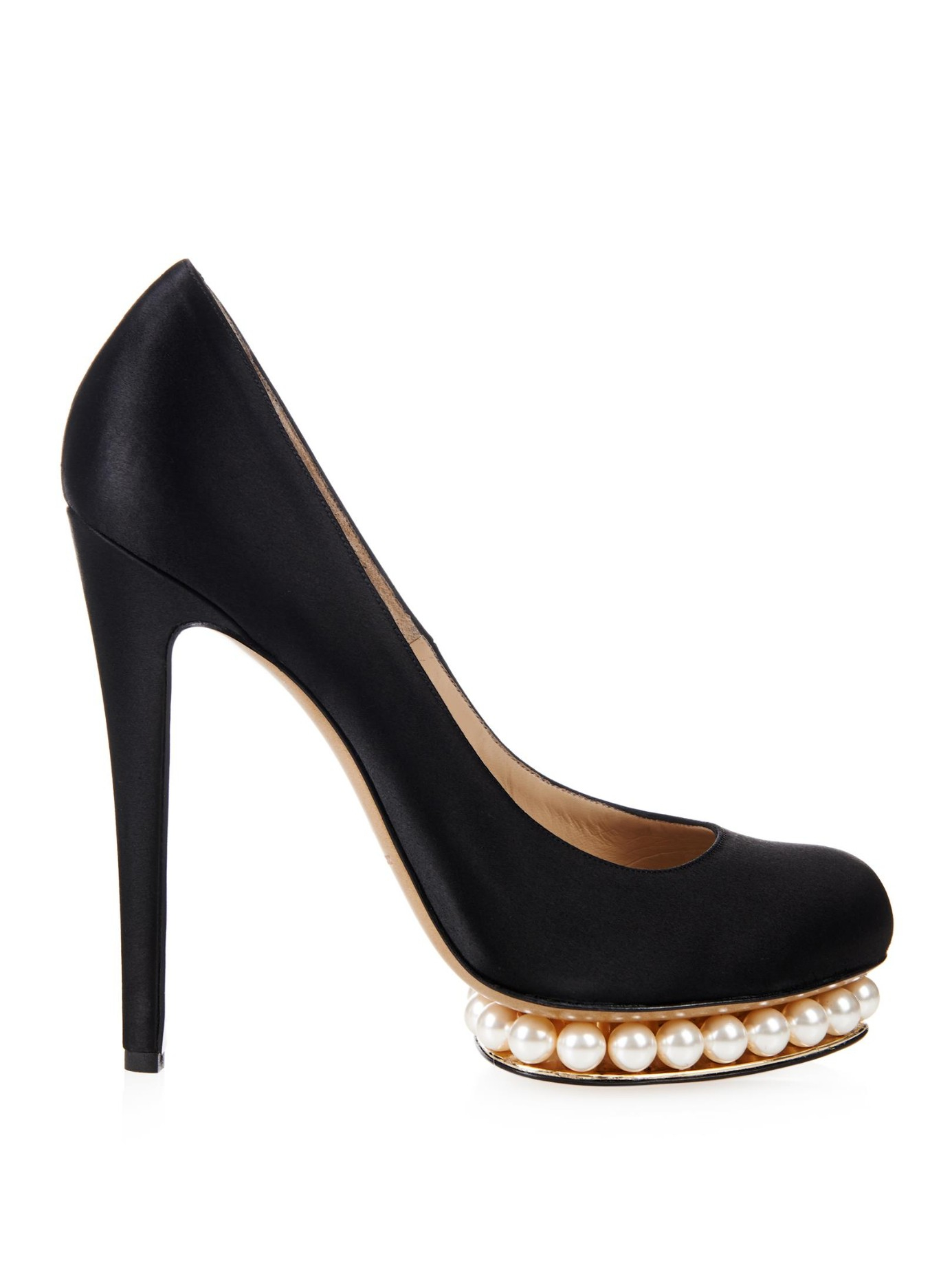 Nicholas kirkwood Casati Pearl-Platform Satin Pumps in Black | Lyst