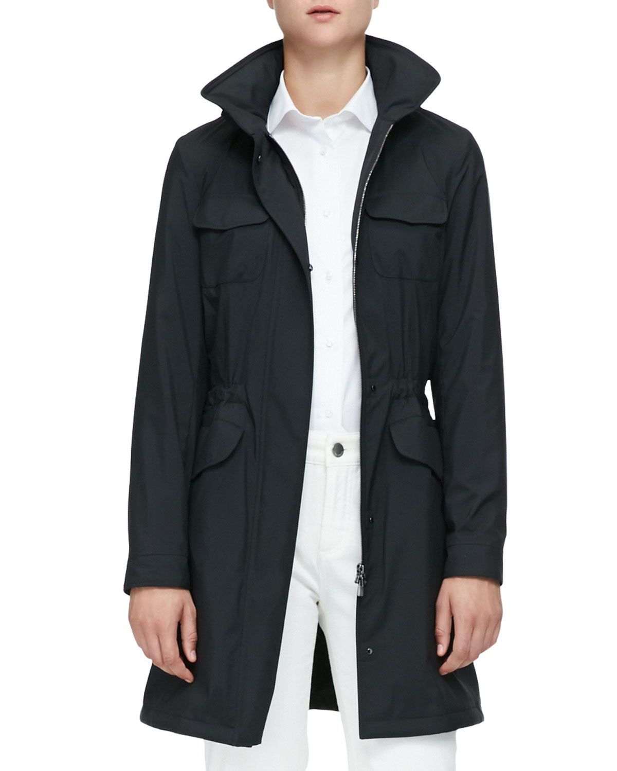 Loro Piana Freetime Long Trench Coat with Flap Pockets in Black | Lyst