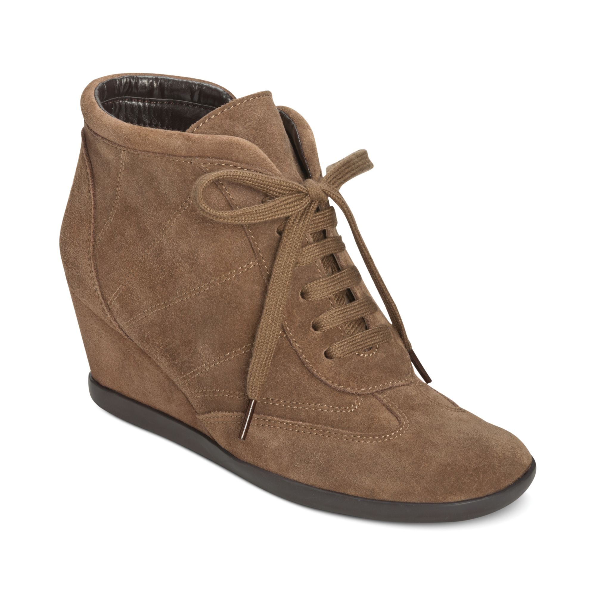 Aerosoles Fitness Wedge Booties in Brown (Mid Brown Suede) | Lyst