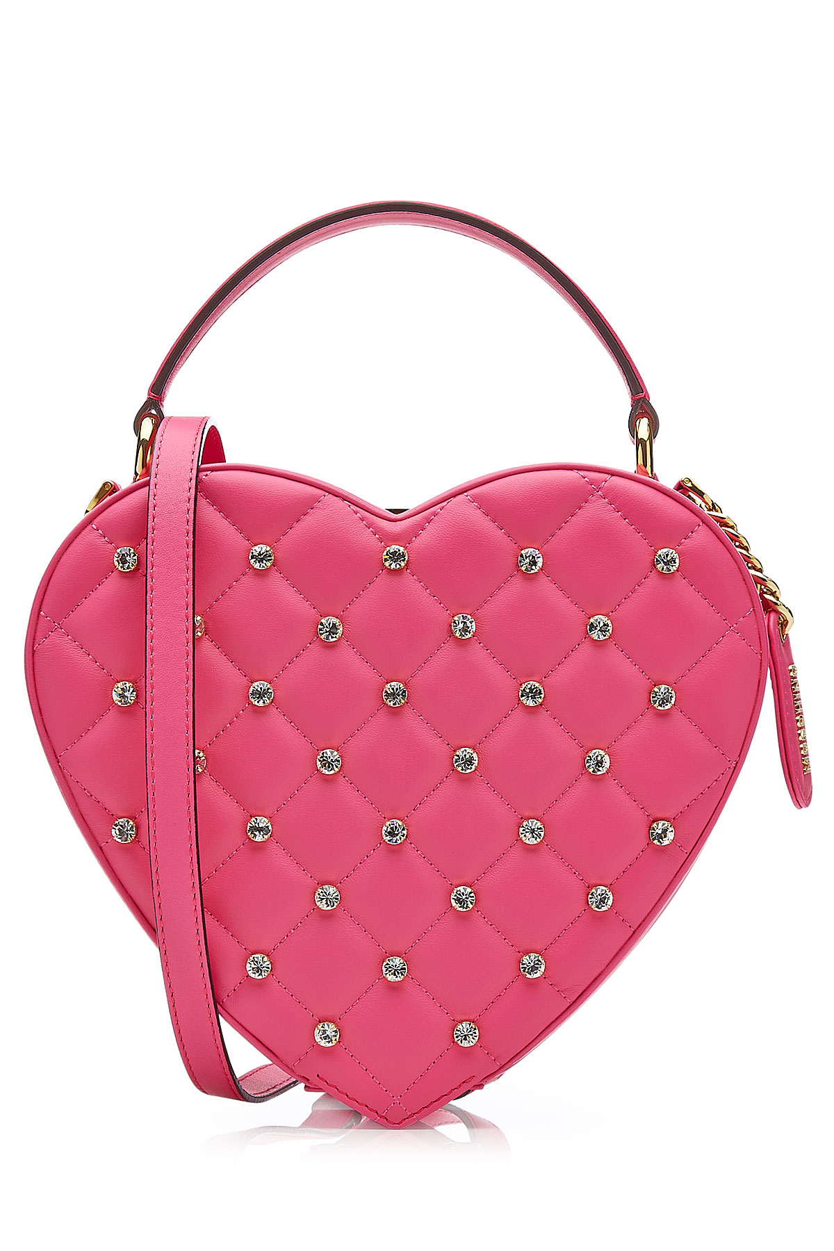 Moschino Crystal Heart Leather Shoulder Bag - Pink in Pink | Lyst