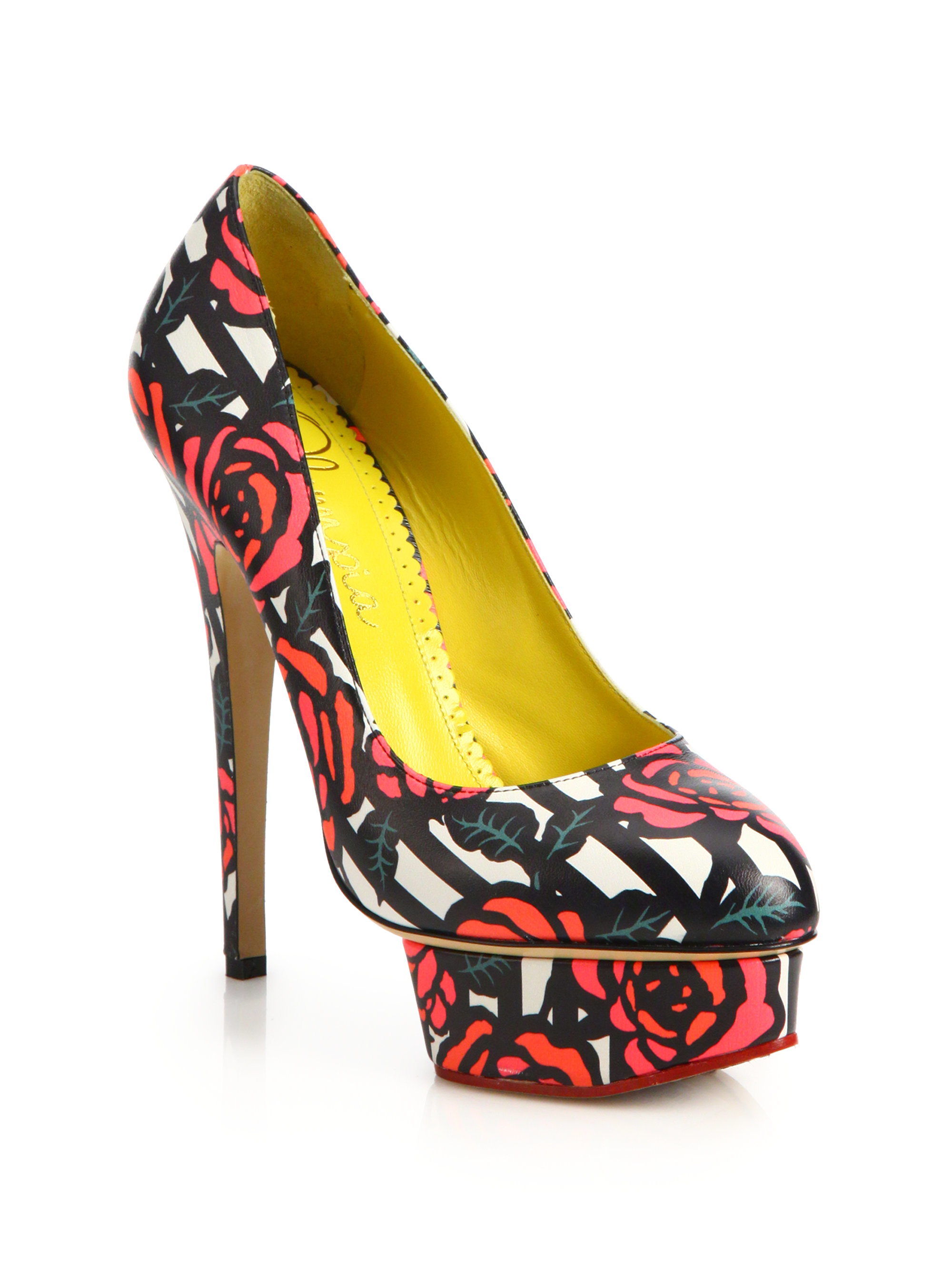 Lyst - Charlotte Olympia Rose-print Dolly Leather Platform Pumps
