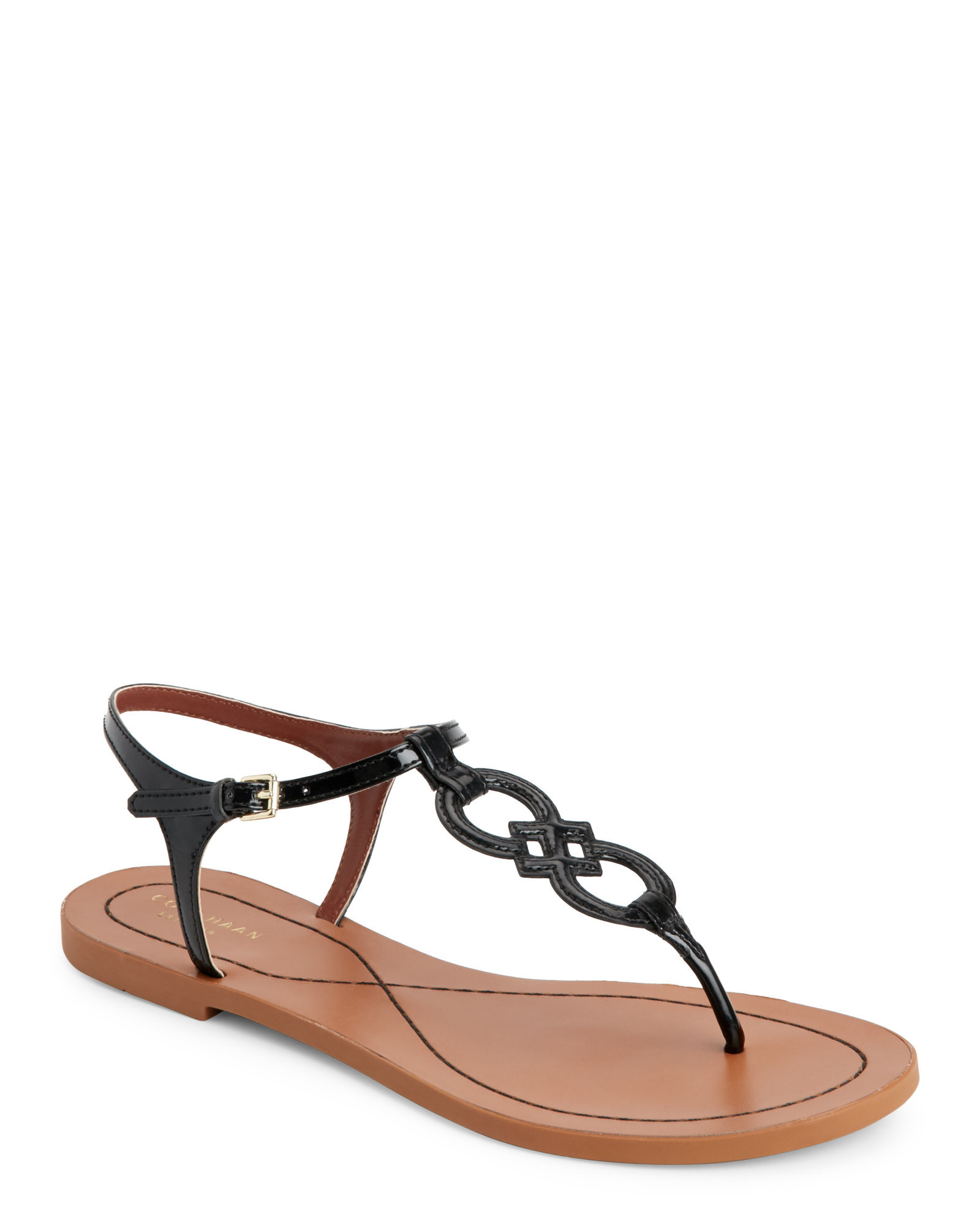 Lyst - Cole Haan Black Iris T-Strap Flat Thong Sandals in Black