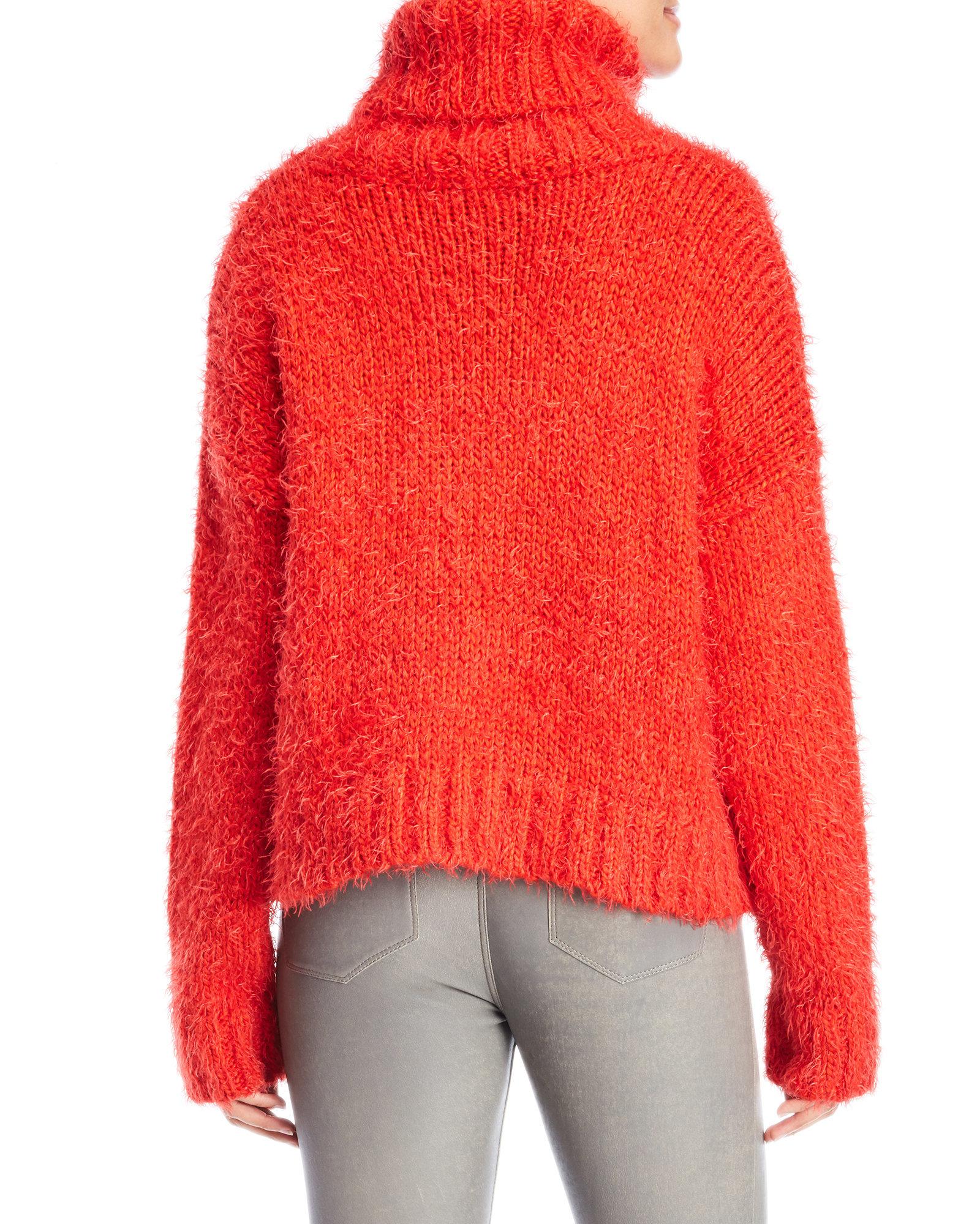 Lush Eyelash Knit Turtleneck Sweater in Red | Lyst