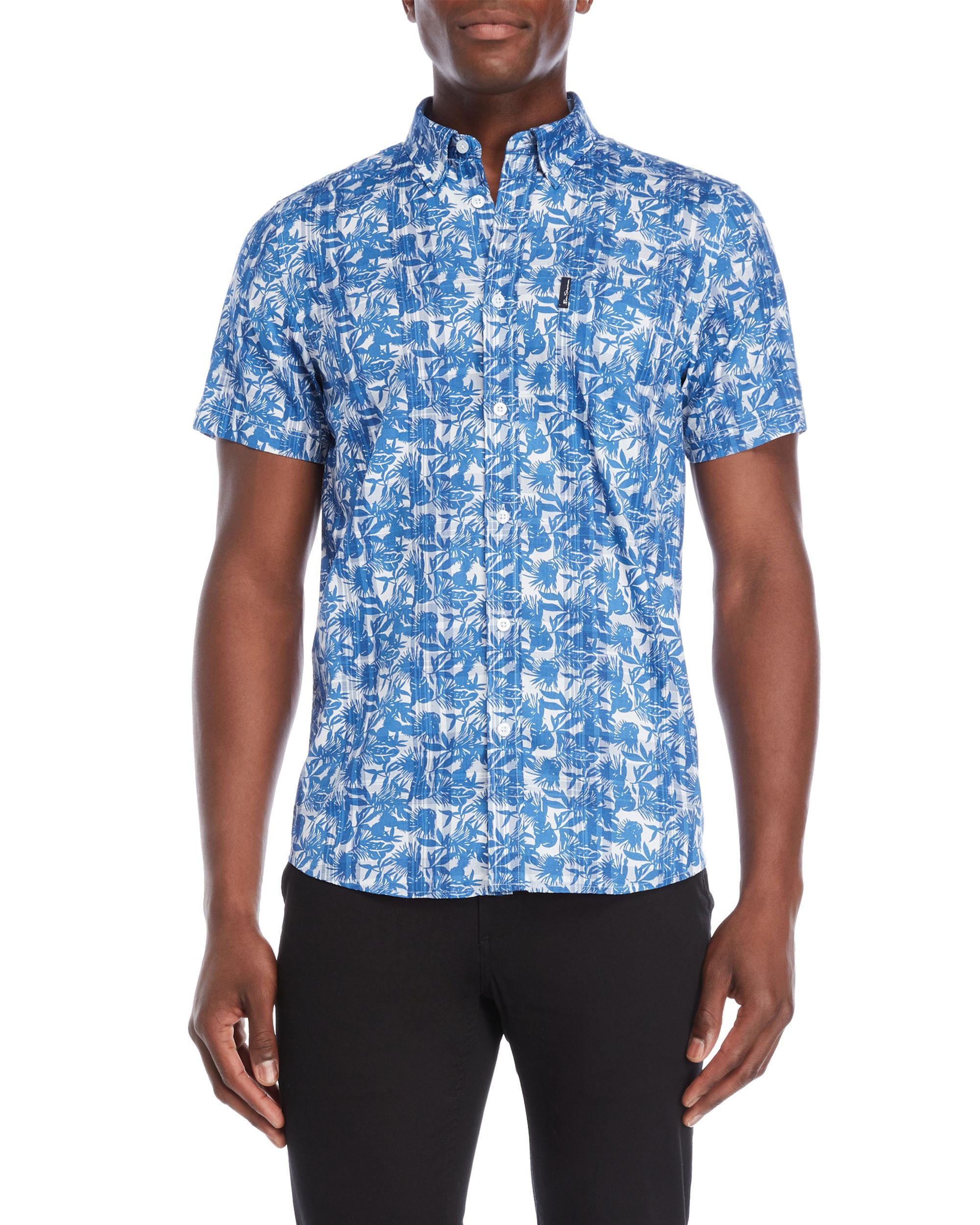 Ben Sherman Blue Tropical Button-down Shirt in Blue for Men - Lyst