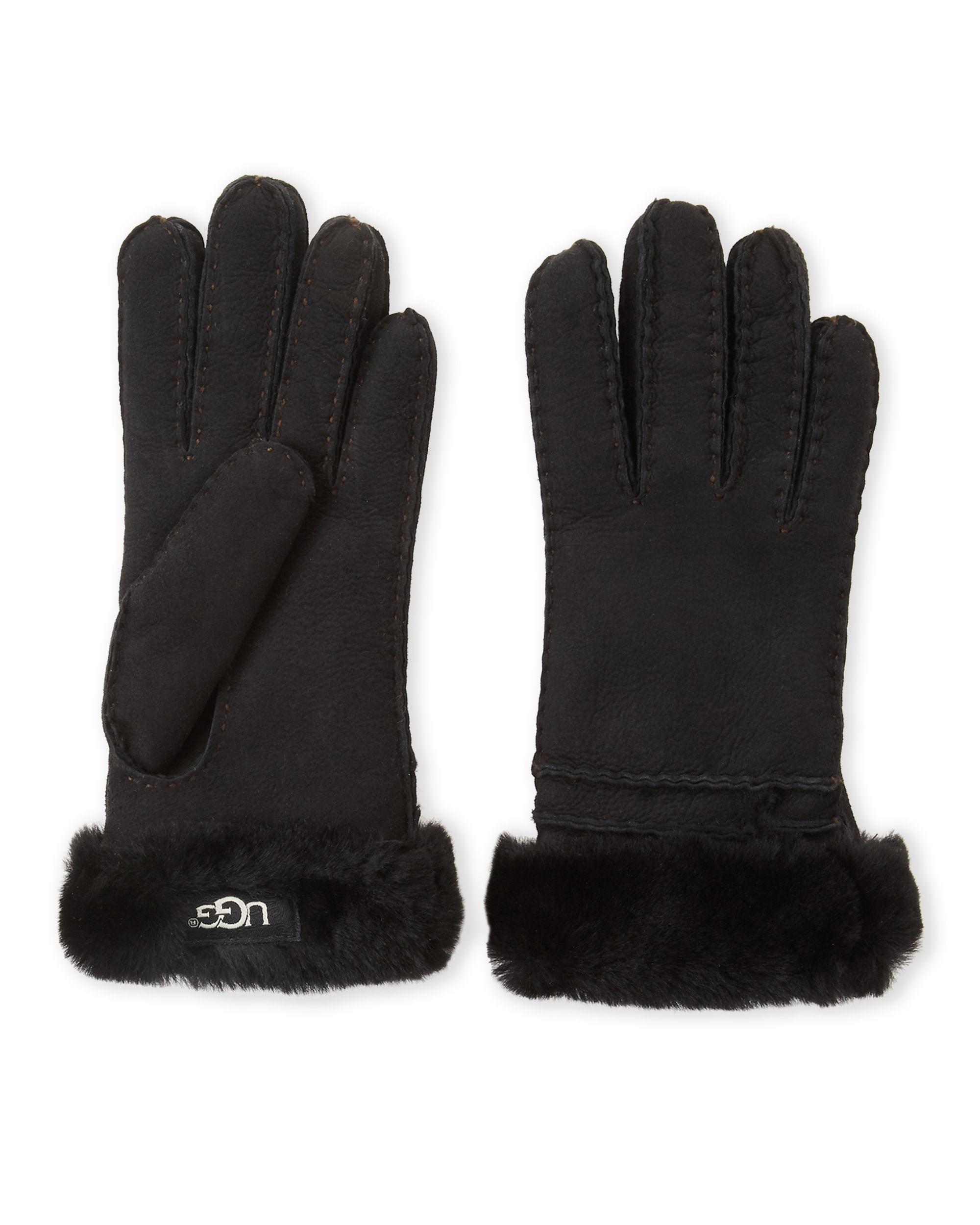 UGG Suede Shearling-lined Gloves in Black - Lyst