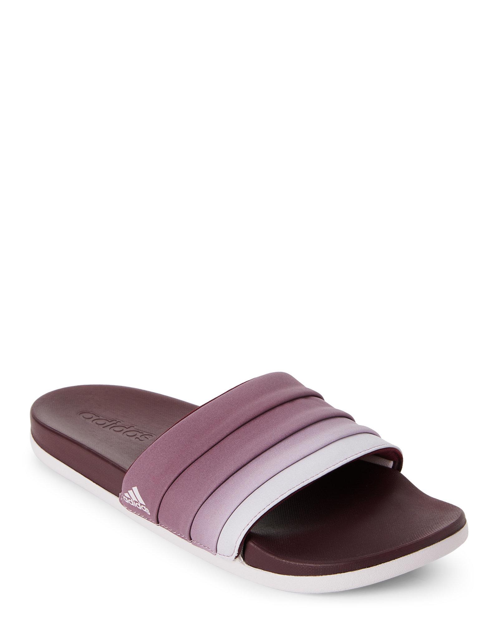 maroon adidas slides