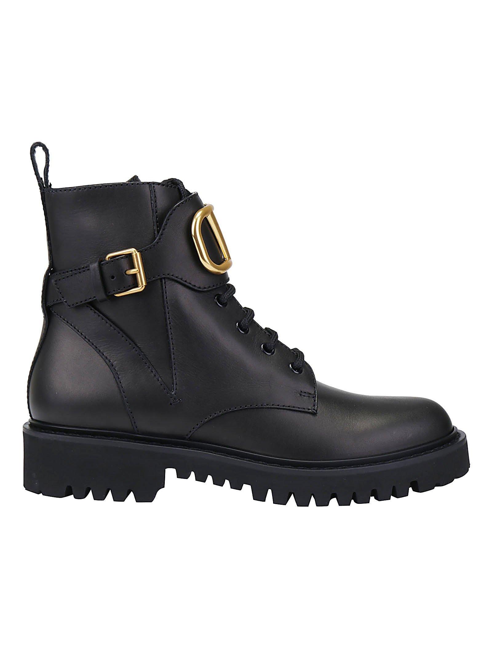 Valentino Leather V Logo Combat Boots in Black - Save 10% - Lyst