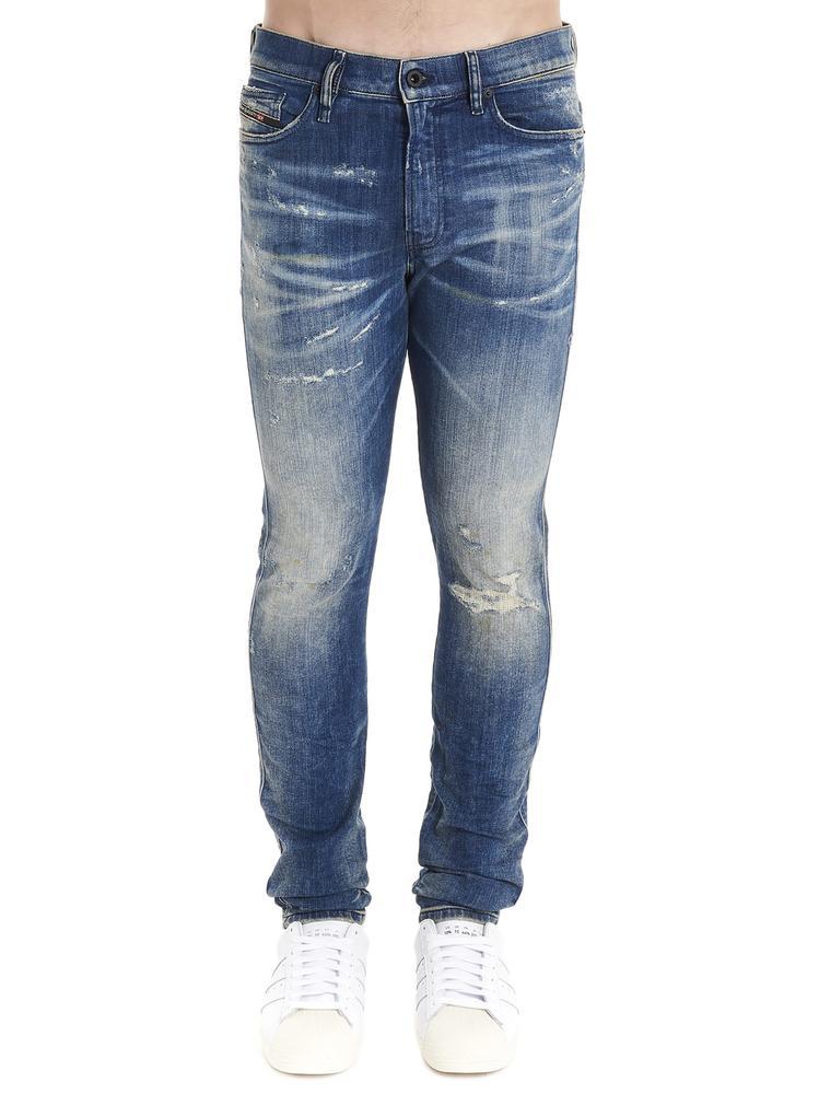 DIESEL Denim D-reeft Distressed Skinny Fit Jeans in Blue for Men - Lyst