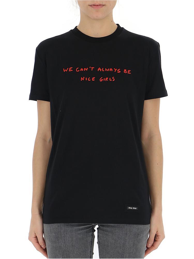 Lyst - Miu Miu Embroidered Cotton-jersey T-shirt in Black - Save 42%