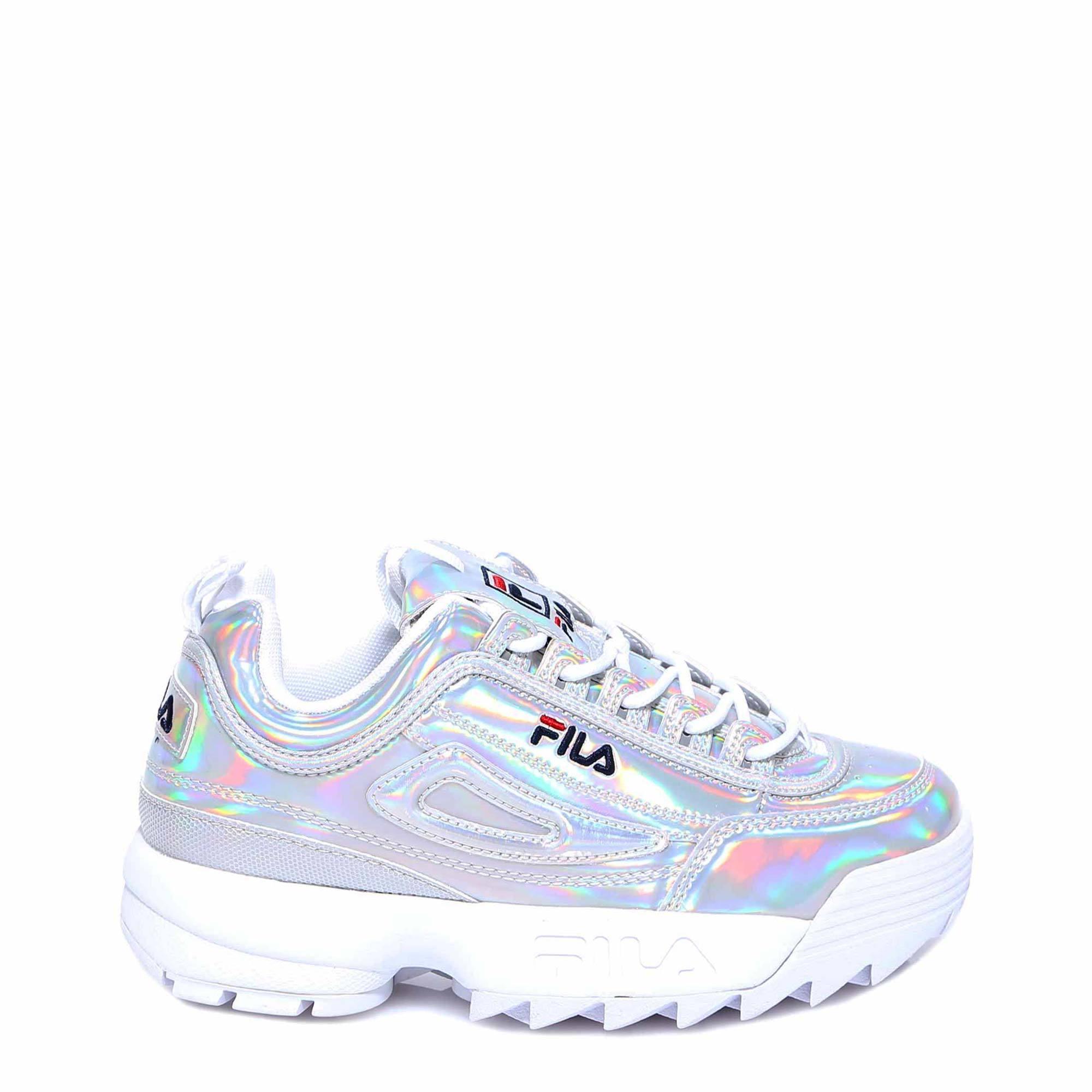 fila disruptor ii iridescent silver & white shoes