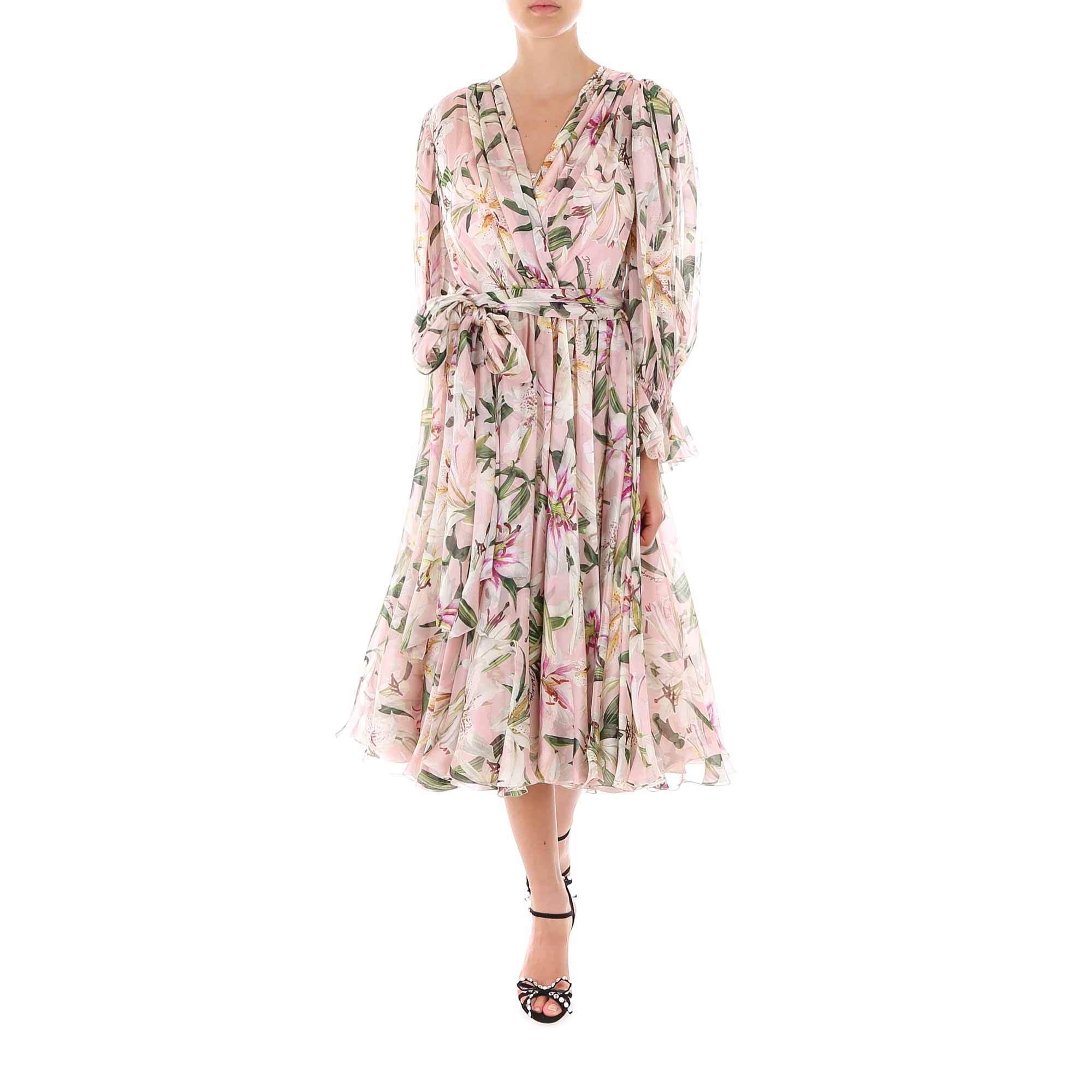 Dolce & Gabbana Silk Floral Printed Flared Wrap Dress in Pink - Save 19