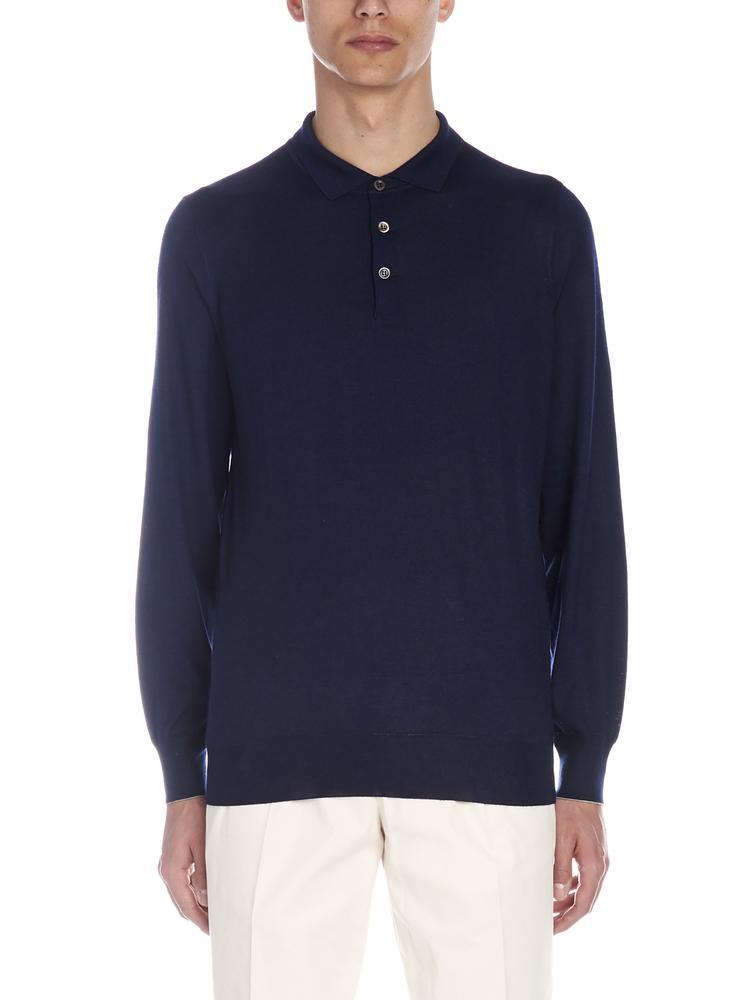 Brunello Cucinelli Long Sleeve Polo Shirt in Blue for Men - Lyst