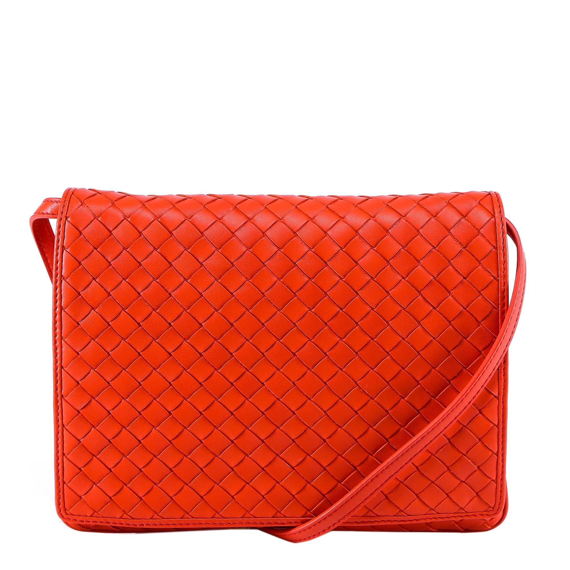 Bottega Veneta Intrecciato Shoulder Bag in Orange - Lyst