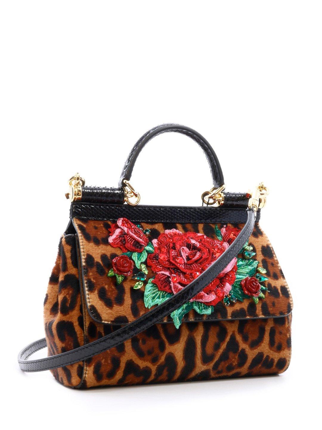Dolce & Gabbana Rose Embroidered Leopard Print Tote Bag in Red - Lyst