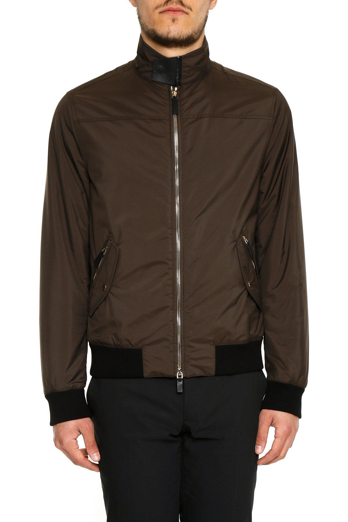 Valentino High Collar Zip Bomber Jacket in Brown for Men - Lyst