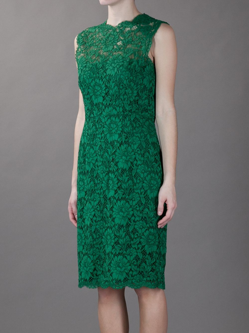 Lyst - Valentino Fitted Lace Dress in Green