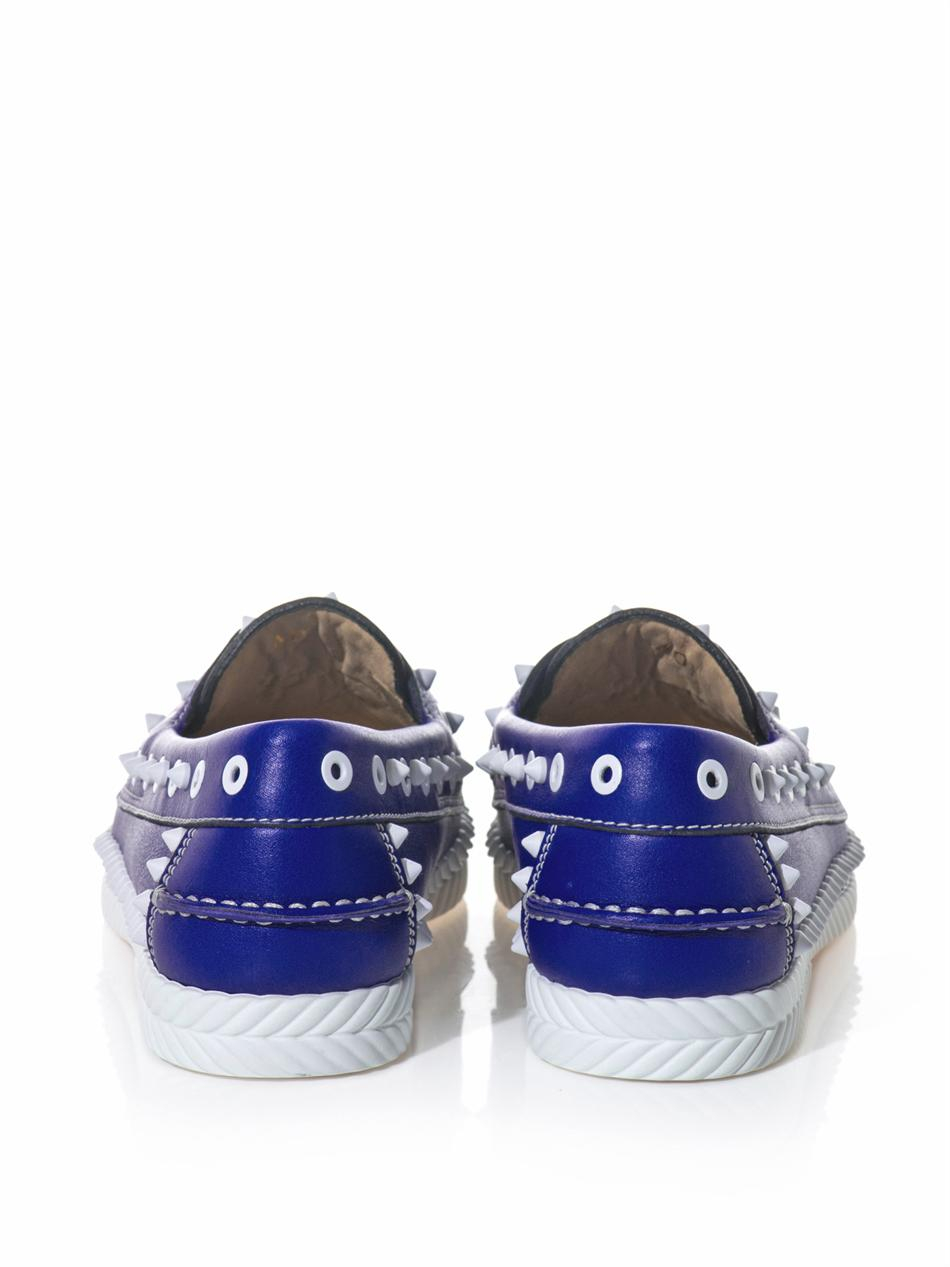 Christian louboutin Yacht Spiked Leather Boat Shoes in Blue | Lyst