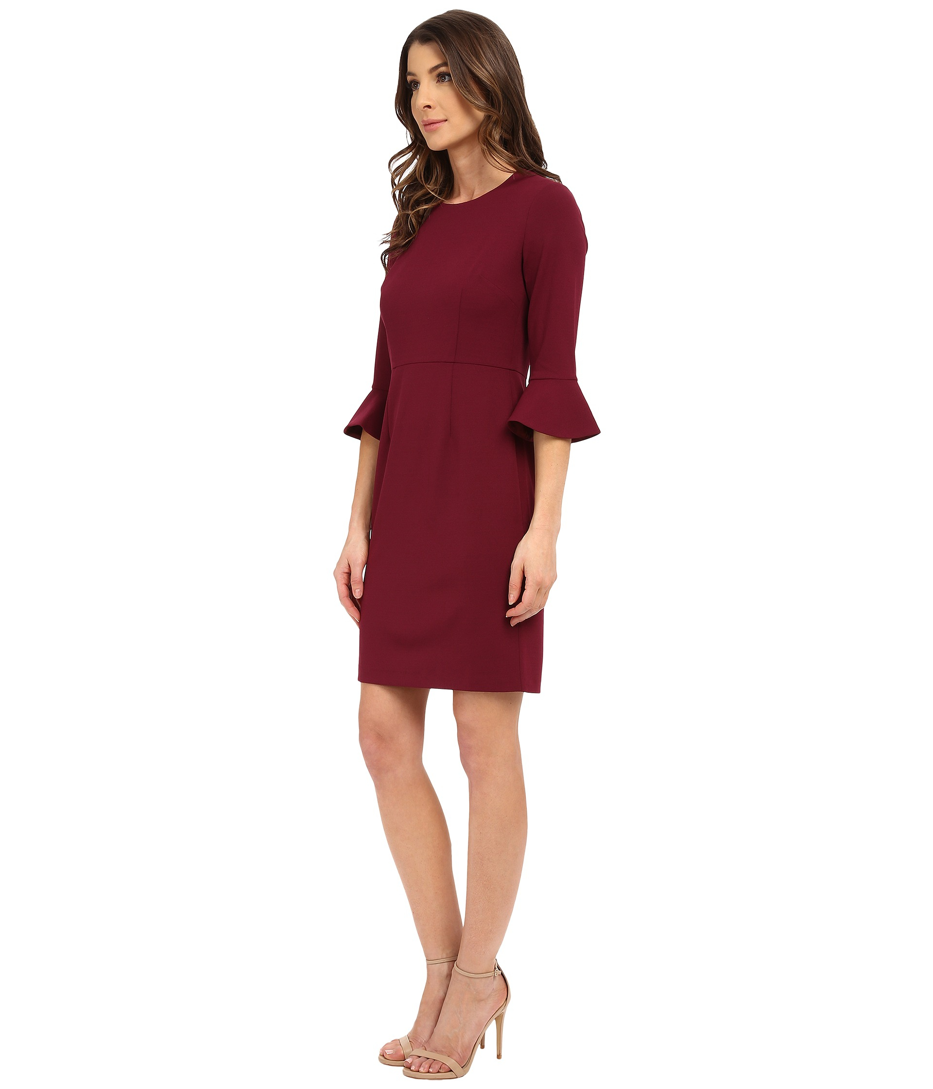 Lyst - Donna Morgan 3/4 Bell Sleeve Crepe Shift Dress in Purple