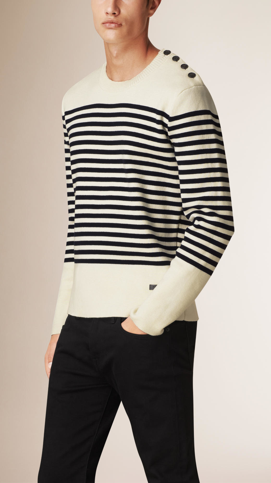Lyst - Burberry Bretton Stripe Cotton Wool Sweater in Blue for Men