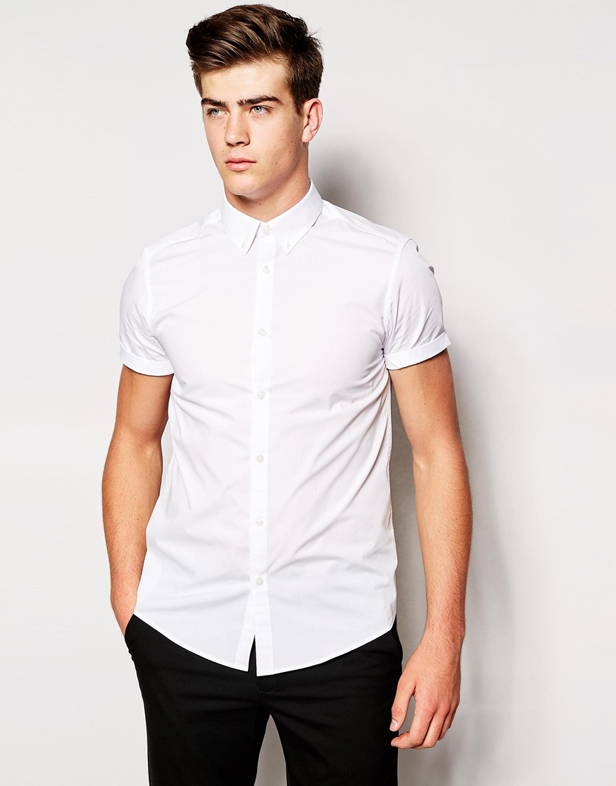 Lyst - Asos Smart Shirt In Short Sleeve With Button Down Collar in ...