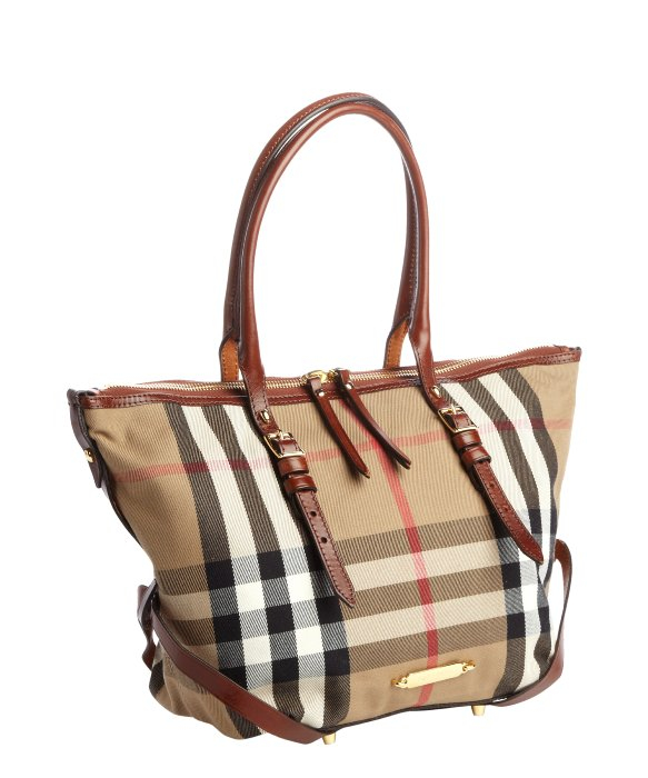 Burberry Brown Signature Check Canvas Top Handle Tote Bag in Brown | Lyst