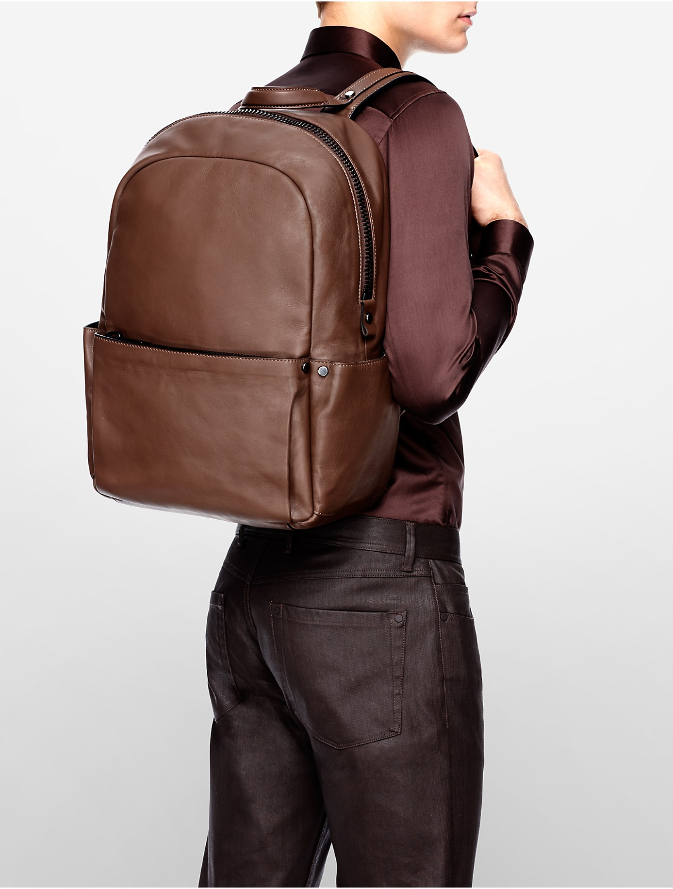 Calvin klein Collection Soft Calf Utility Backpack in Brown ...  