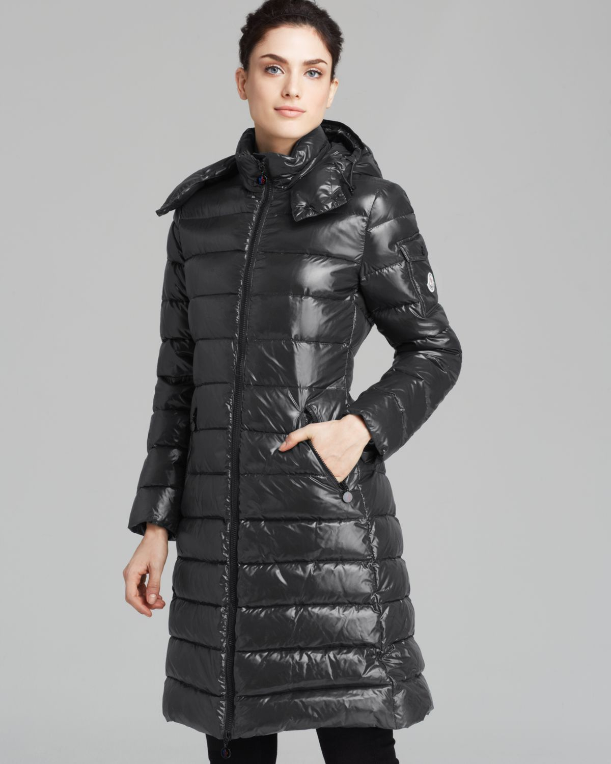 Moncler Moka Quilted Mid Length Down Coat in Gray | Lyst