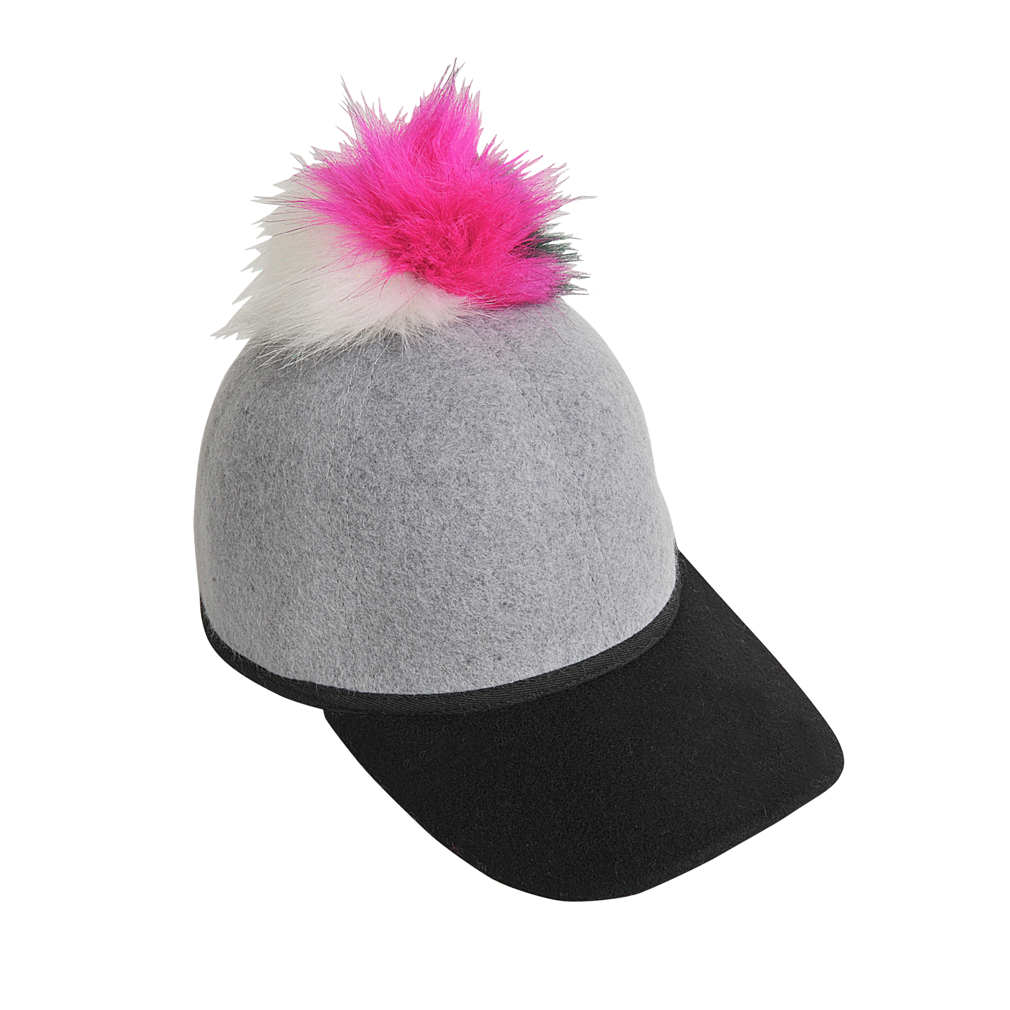 single faux fur pom pom cap in gray lyst single faux fur pom pom cap in gray lyst
