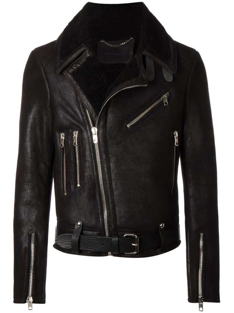 Lyst - Diesel Black Gold Shearling Biker Jacket in Black for Men
