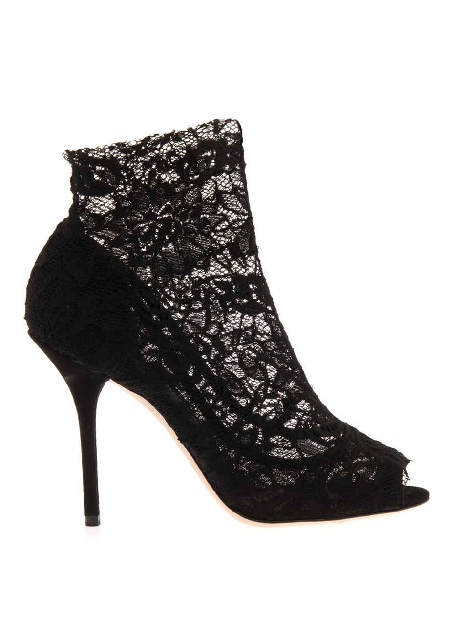 Dolce & gabbana Embellished Lace Ankle Boots in Black | Lyst