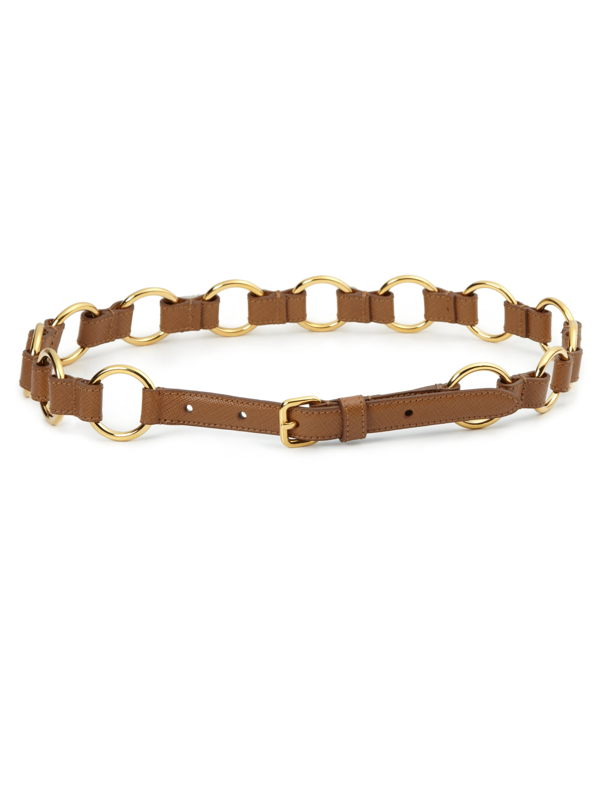 Prada Saffiano Leather Chain Belt in Brown | Lyst  